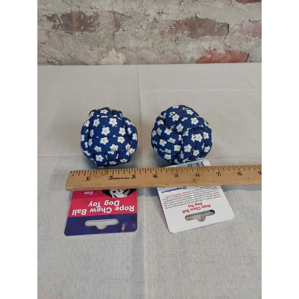 MyPet & Me Rope Chew Ball Dog Toy Blue Daisy Floral Pattern Lot 2 - Picture 4 of 4